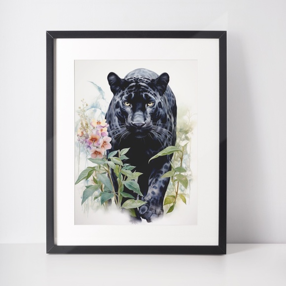 Watercolor Black Jaguar Wall Art Print Unframed - Majestic Jungle Elegance - Picture 2 of 7